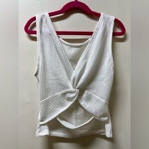 White Stretch Tank With Criss Cross Back